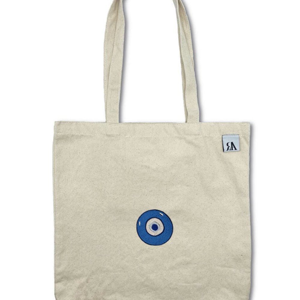 Embroidered Evil Eye / Nazar Tote Bag - Beige